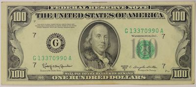 Small Size $100 Federal Reserve Notes Paper Money