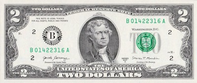 Small Size $2 Federal Reserve Notes Paper Money