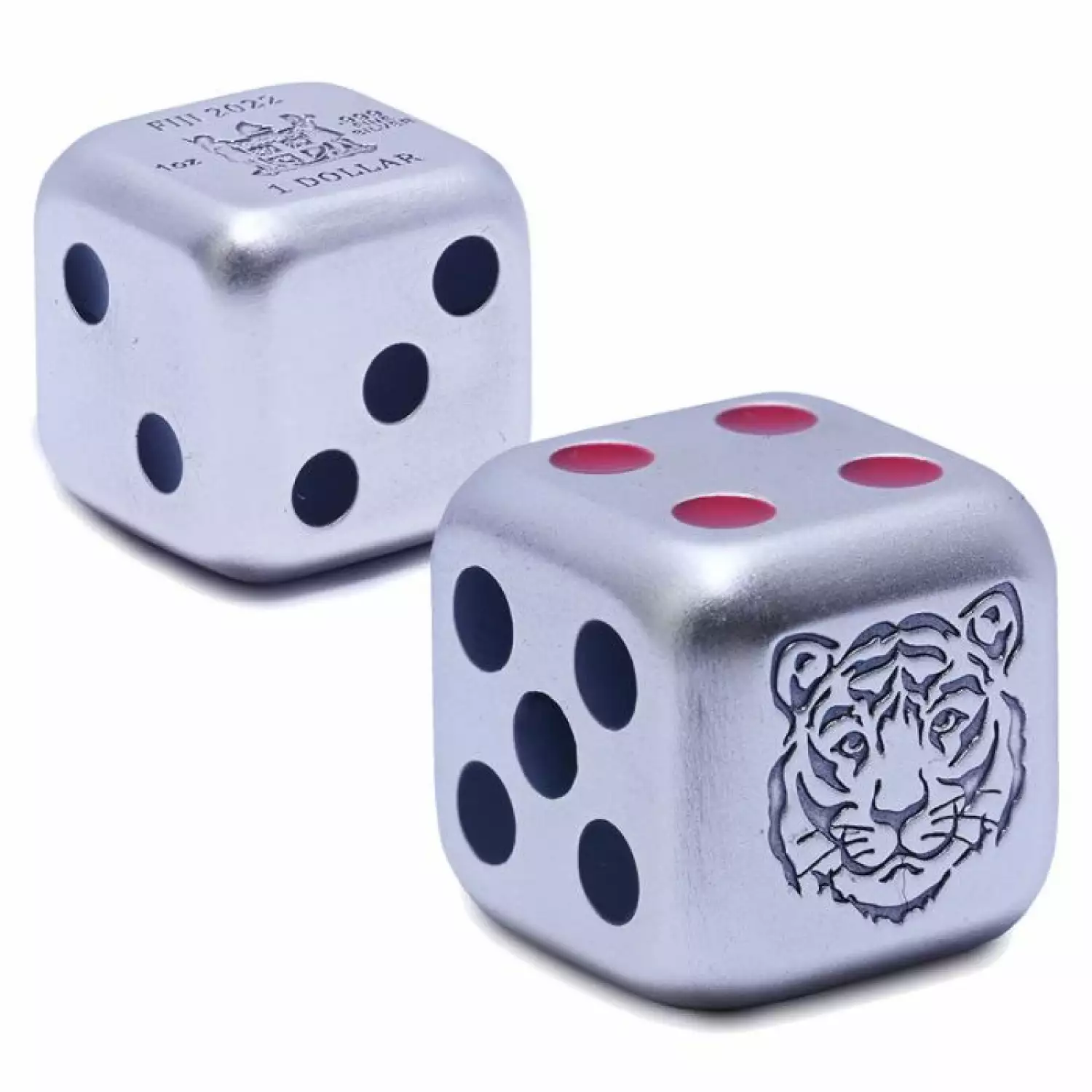 2022 1oz Lunar Year of the Tiger Dice Colllorized Antiqued Set Silver (2)